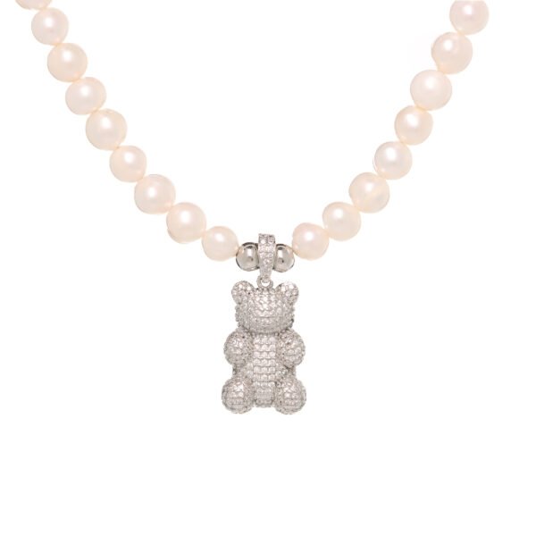 COLLAR TEDDY BEAR PEARL SHINY SILVER - Image 2